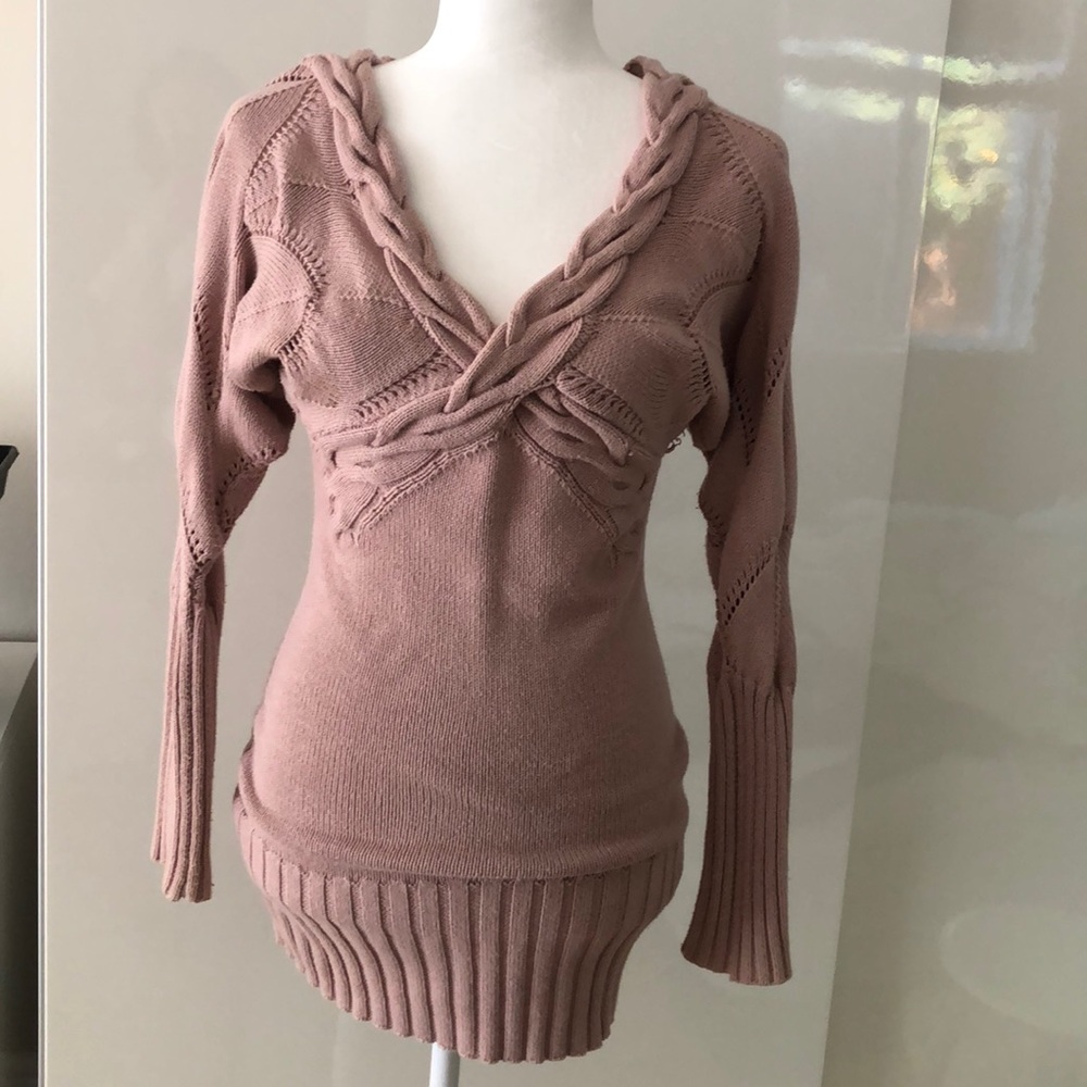 Vneck Indian pink sweater dress